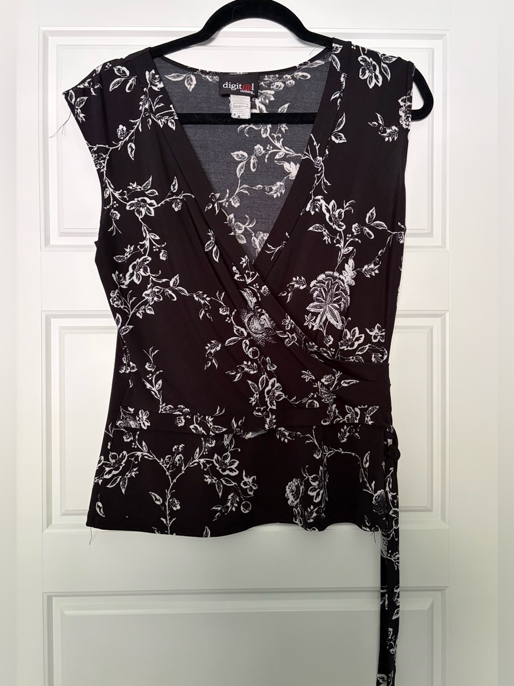 Digitol Black Floral Wrap Blouse with Tie Waist